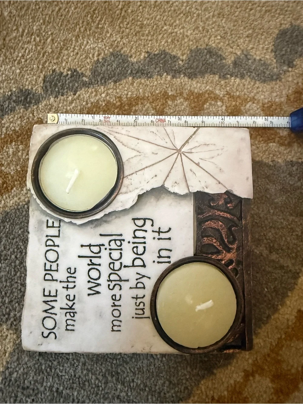 Inspirational White and Bronze Tea Light Candle Holder-NWOT